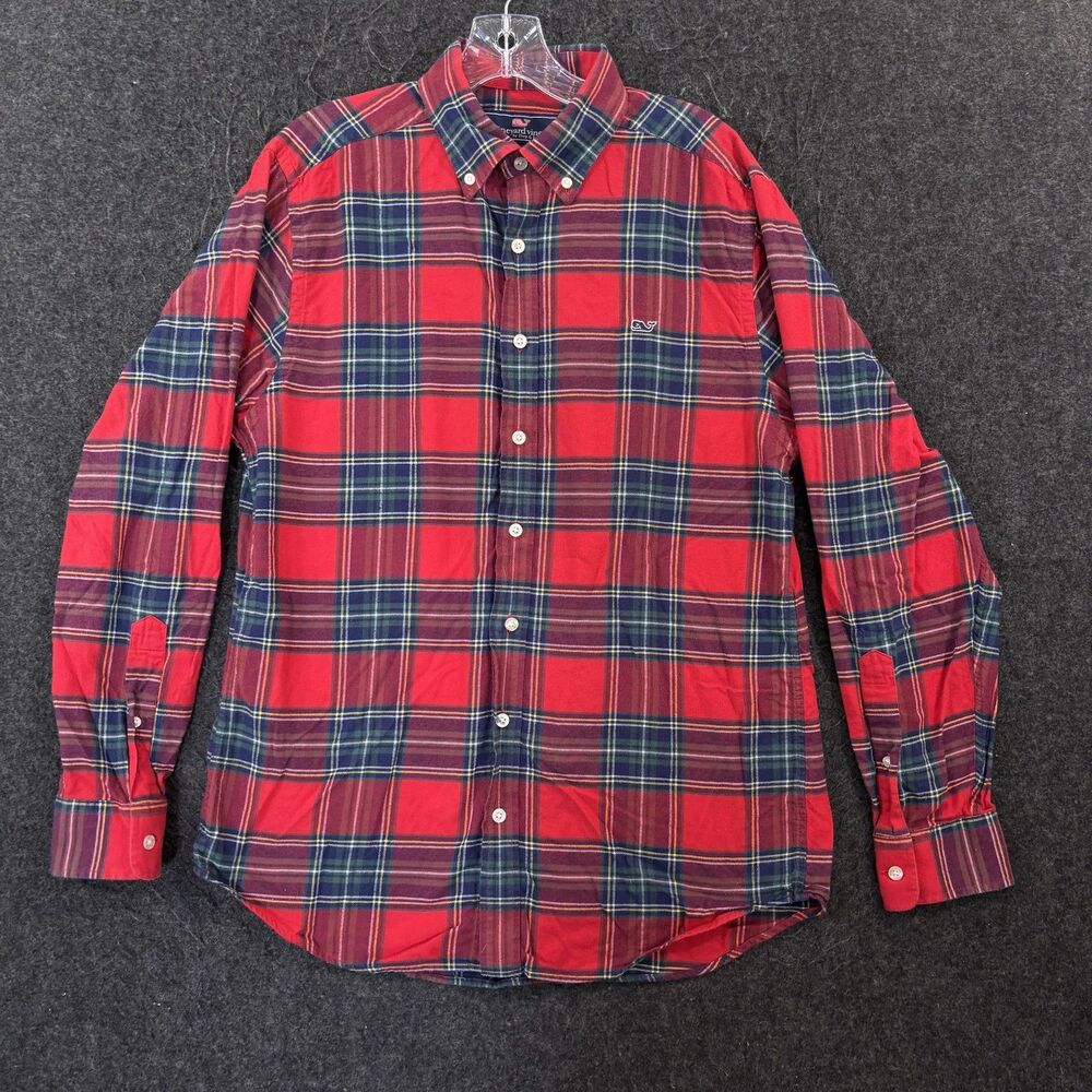 Vineyard Vines Slim Fit Whale Shirt Men's Medium Red Plaid Cotton Button Down